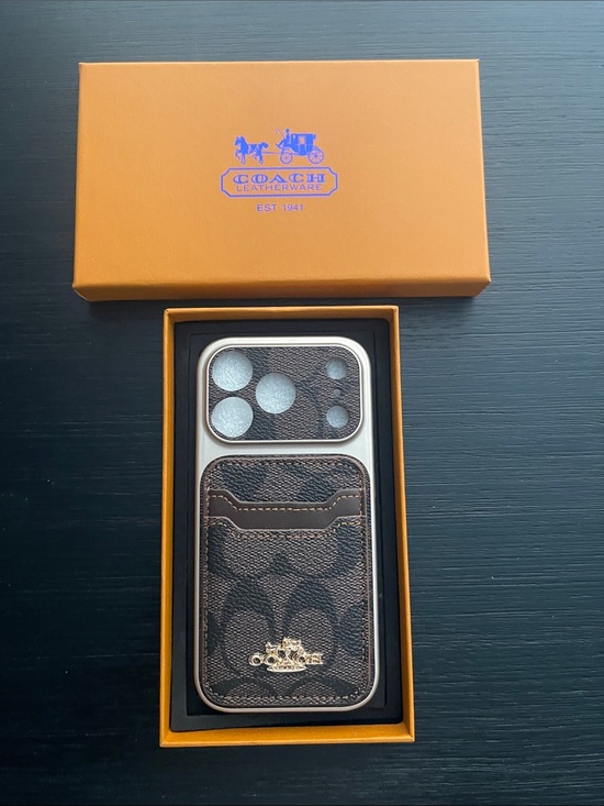 Coach Other - iPhone 17 pro Coach Brown Signature Canvas Card Phone Case with Gold Logo